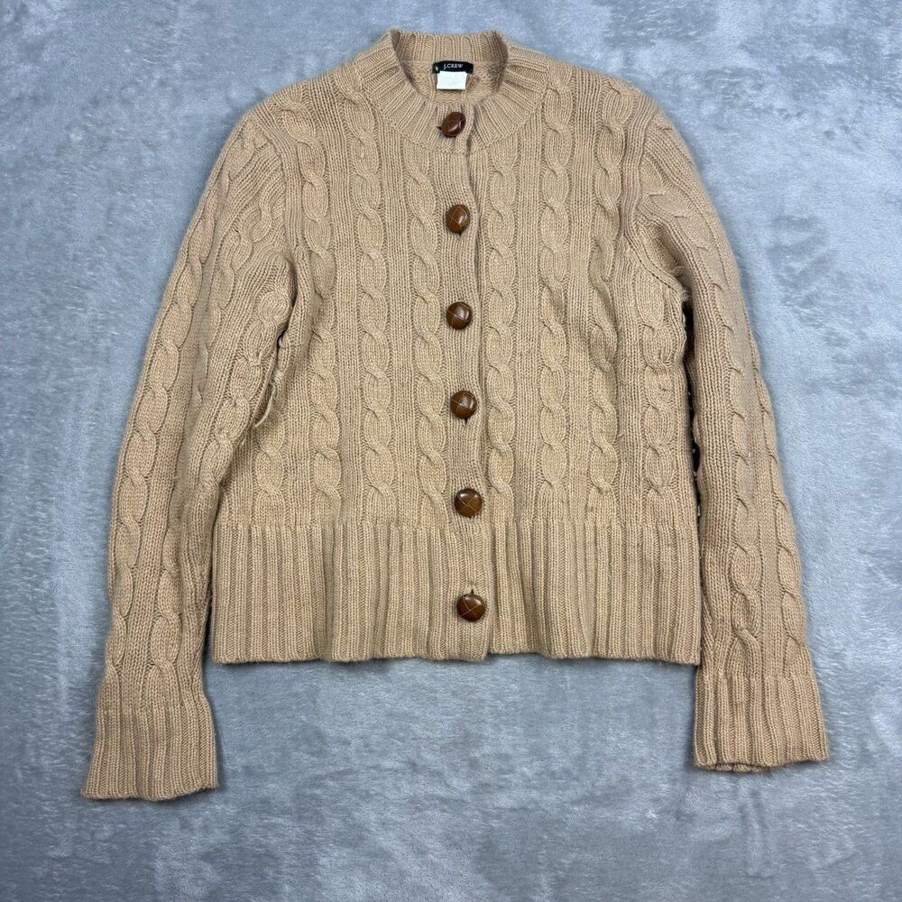 J.Crew Women’s Large Cable Knit Cardigan Merino Wool Angora Cashmere Tan